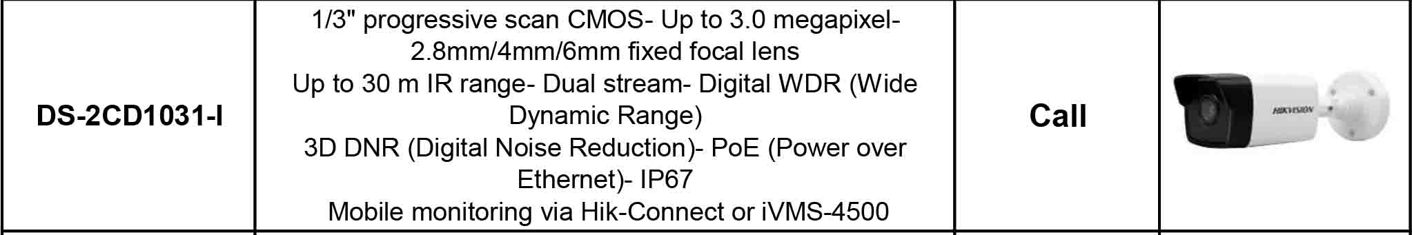 مشخصات دوربین مداربسته هایک ویژن مدل DS-2CD1031-I