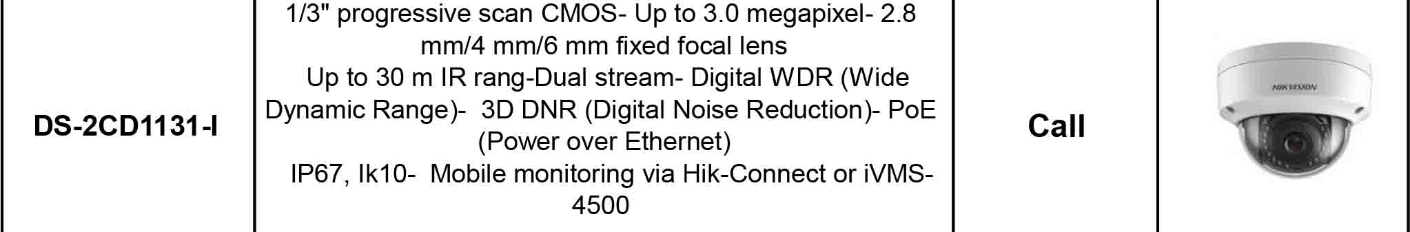 مشخصات دوربین مداربسته تحت شبکه هایک ویژن مدل DS-2CD1131-I