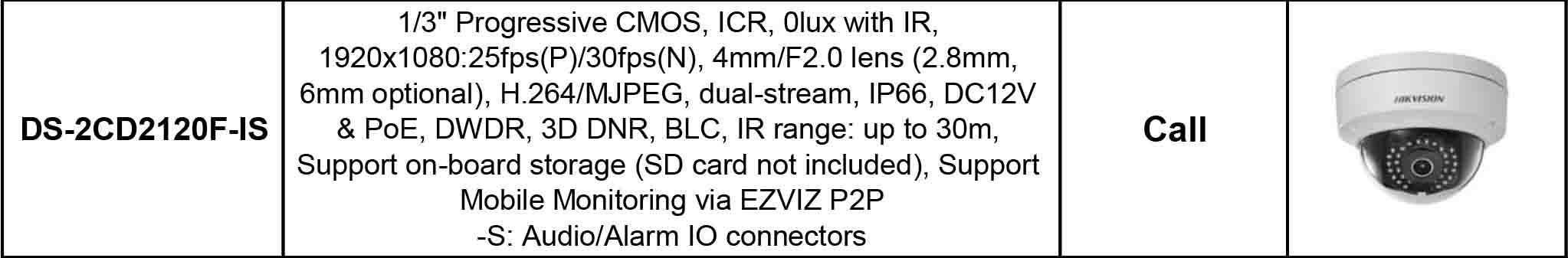 مشخصات دوربین مداربسته تحت شبکه هایک ویژن مدل DS-2CD2120F-IS
