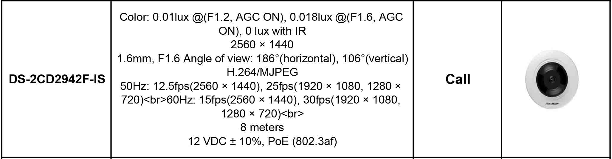 مشخصات دوربین مداربسته تحت شبکه هایک ویژن مدل DS-2CD2942F-IS