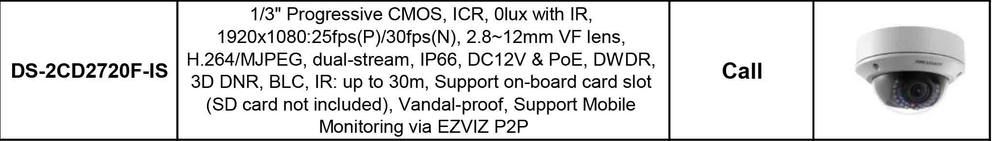 مشخصات دوربین مداربسته تحت شبکه هایک ویژن مدل DS-2CD2720F-IS