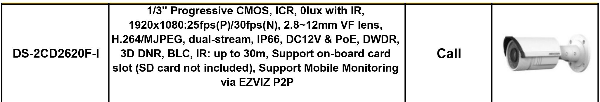 مشخصات دوربین مداربسته تحت شبکه هایک ویژن مدل DS-2CD2620F-I