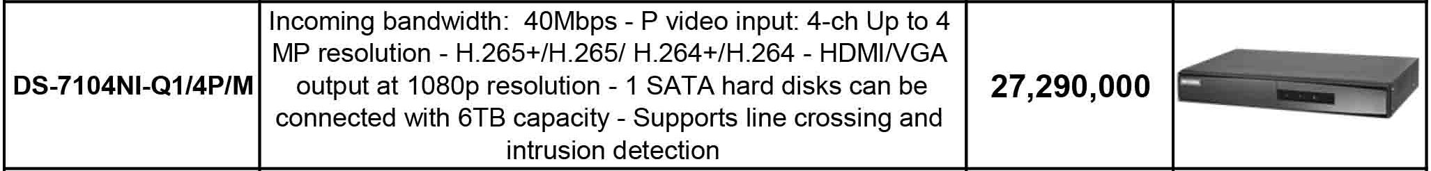 مشخصات دستگاه ان وی ار ۴ کانال هایک ویژن مدل DS-7104NI-Q1/4P/M