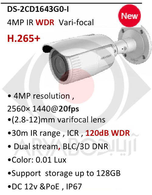 دوربین مداربسته تحت شبکه هایک ویژن HIKVISION DS-2CD1643G0-I