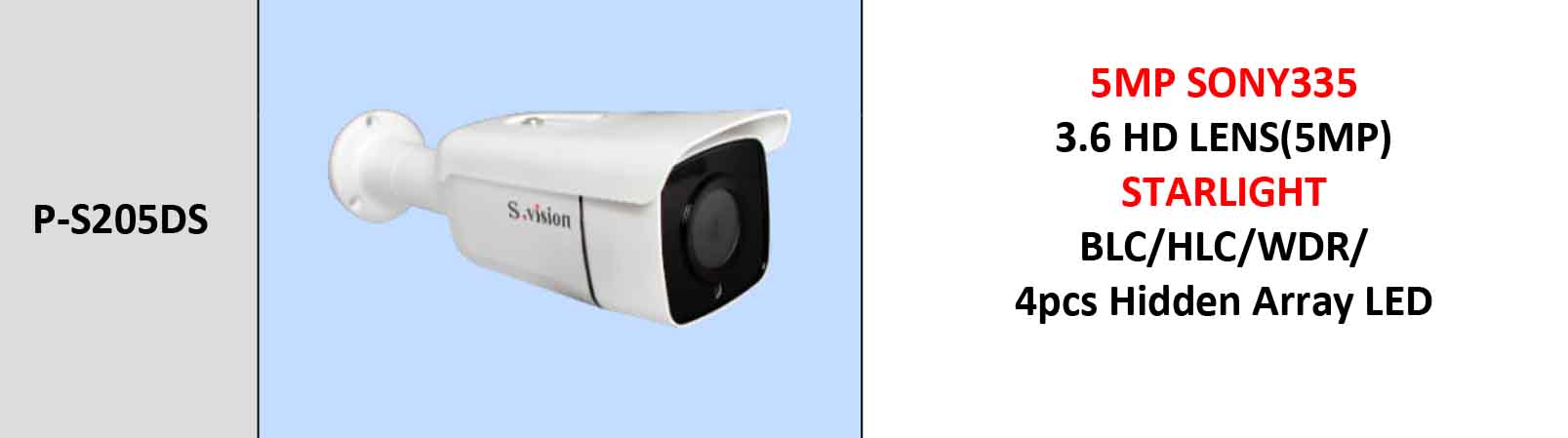 مشخصات دوربین مداربسته بولت اس ویژن مدل Svision P-S205DS