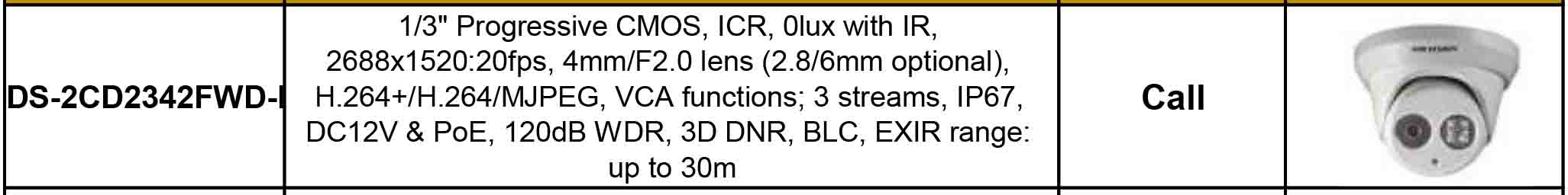 مشخصات دوربین مداربسته تحت شبکه هایک ویژن مدل DS-2CD2342FWD-I