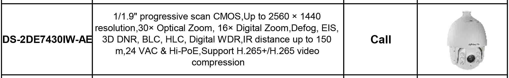 مشخصات دوربین مداربسته تحت شبکه هایک ویژن مدل DS-2DE7430IW-AE