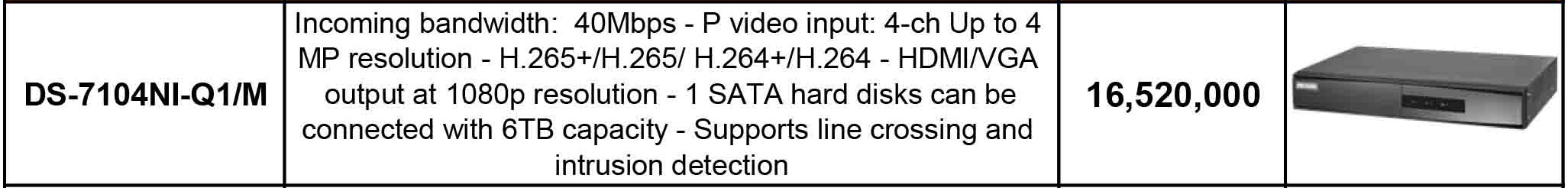 مشخصات دستگاه ان وی ار ۴ کانال هایک ویژن مدل DS-7104NI-Q1/M